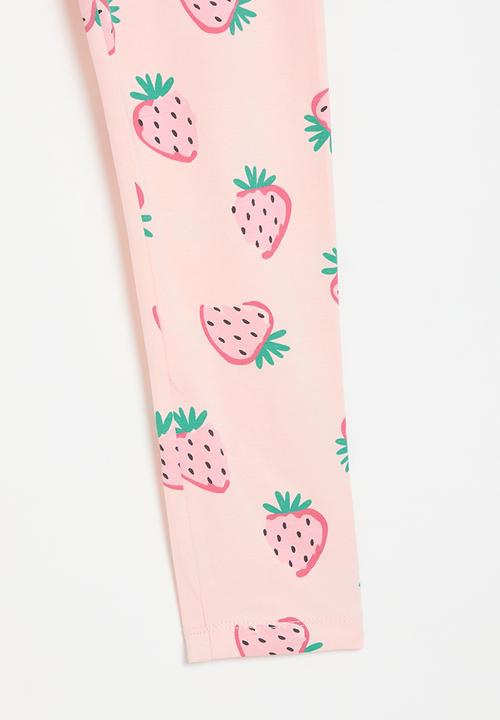 MINOTI - girls pink strawberries basic legging - pink 