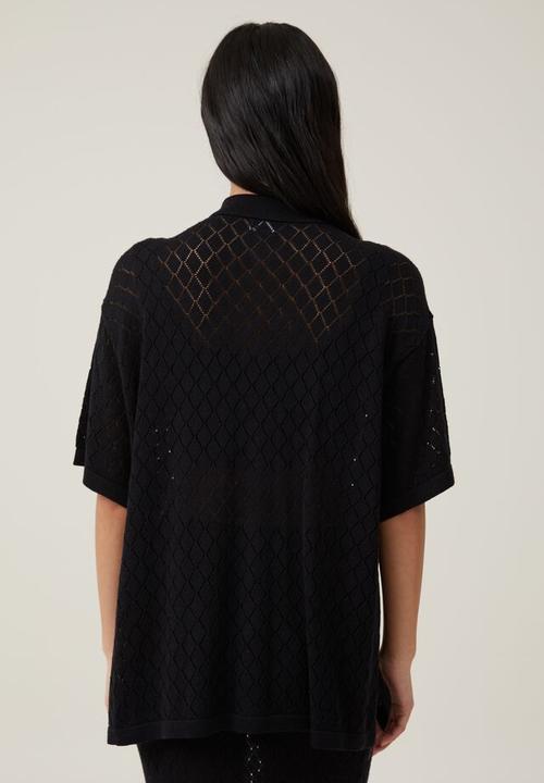Cotton On - Pointelle knit shirt - black