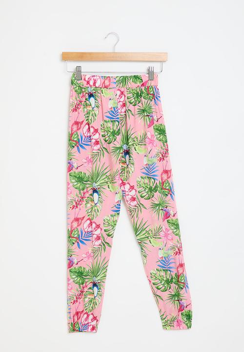 MINOTI - Girls pink aop tropical harem pant - multi 