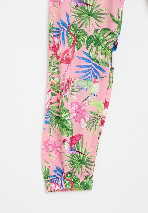 MINOTI - Girls pink aop tropical harem pant - multi 
