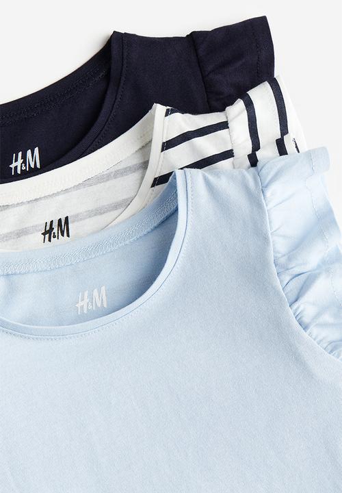 H&M - 3-Pack flutter-sleeved tops - navy blue striped