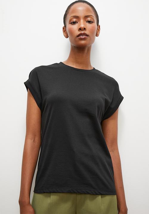 edit - Turnup drop shoulder T-shirt - black
