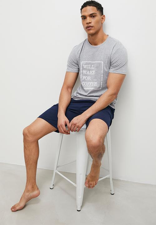 Superbalist - Graphic tee sleep set - grey & navy