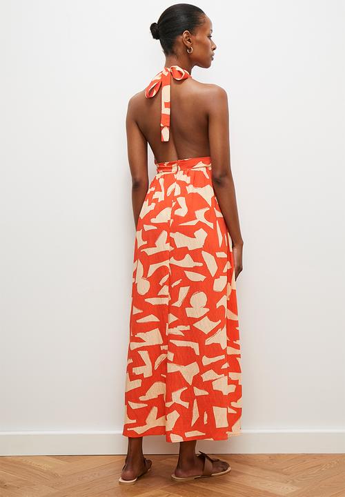 edit - Halter fit & flare dress - orange print