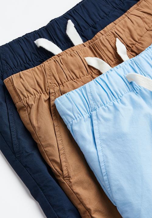 H&M - 3-Pack cotton shorts - light blue & dark beige 