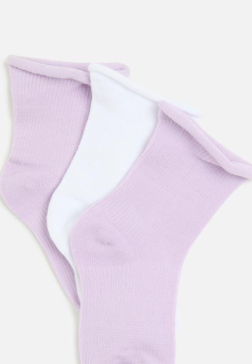 Cotton On - 3 Pack waffle crew socks - pale violet & white