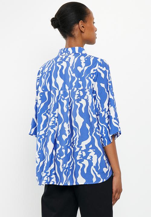 Me&B - Viscose boxy shirt with kimono sleeve - water