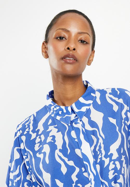 Me&B - Viscose boxy shirt with kimono sleeve - water