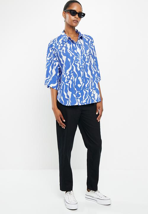 Me&B - Viscose boxy shirt with kimono sleeve - water