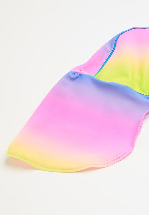 Cotton On - Bundle nicky ls swimsuit & sammy swim hat - neon rainbow ombre