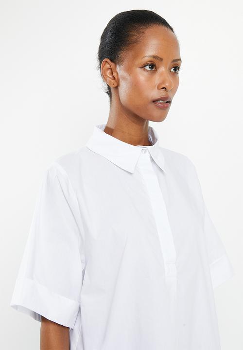 Me&B - Cotton boxy shirt with kimono sleeve - white