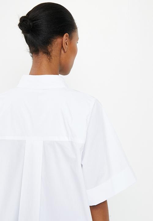 Me&B - Cotton boxy shirt with kimono sleeve - white