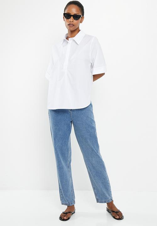 Me&B - Cotton boxy shirt with kimono sleeve - white
