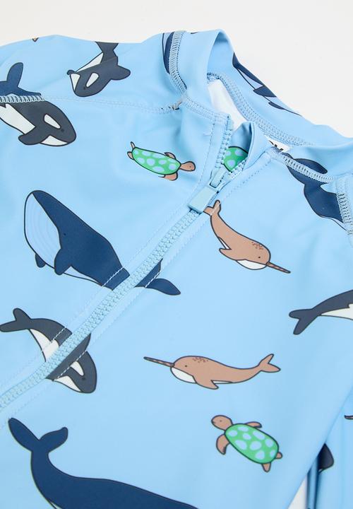 Cotton On - Bundle cameron swimsuit and swim bucket hat - sky haze/whaley waters