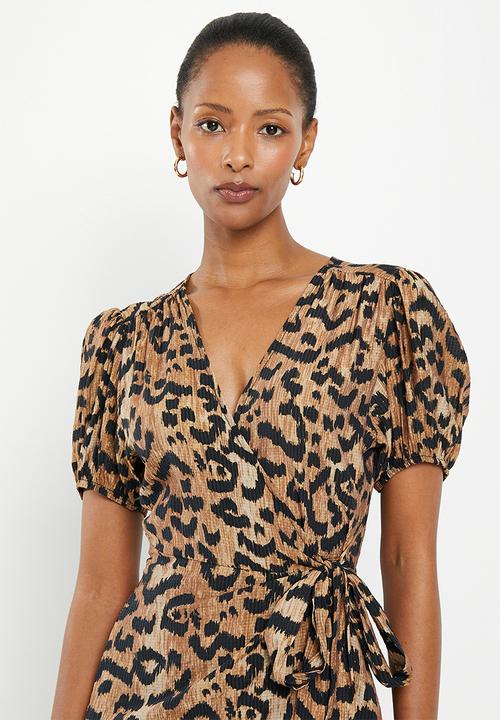 Me&B - The wrap dress with shirred sleeve - animal