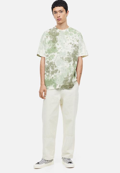 H&M - Relaxed fit patterned cotton t-shirt - khaki green tie-dye