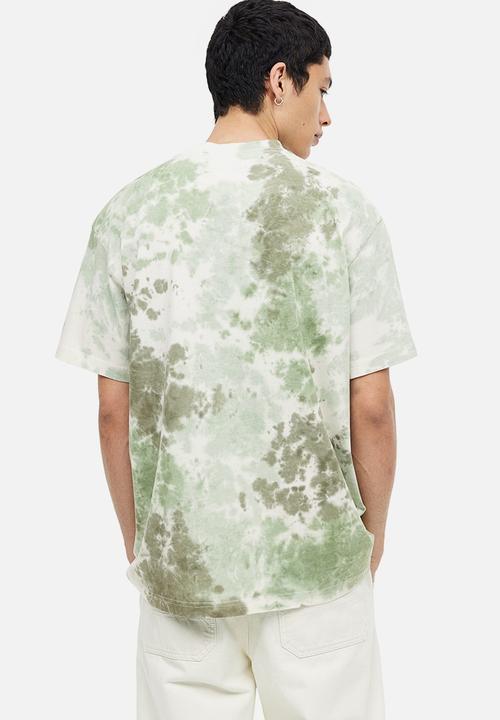 H&M - Relaxed fit patterned cotton t-shirt - khaki green tie-dye