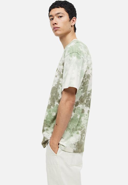 H&M - Relaxed fit patterned cotton t-shirt - khaki green tie-dye