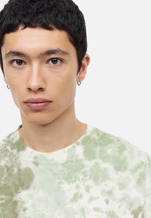 H&M - Relaxed fit patterned cotton t-shirt - khaki green tie-dye