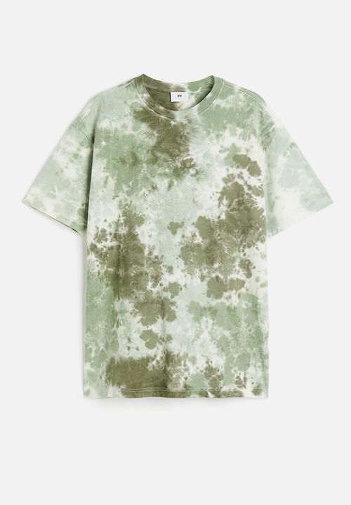 H&M - Relaxed fit patterned cotton t-shirt - khaki green tie-dye