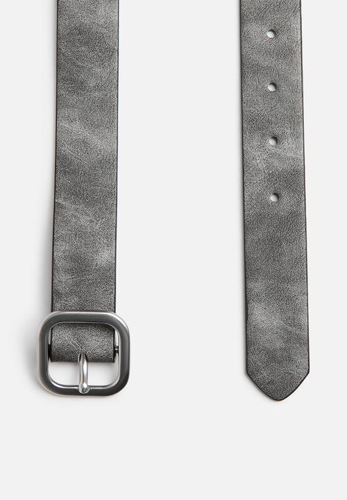 Rubi - Slim dad belt - washed black/brushed silver