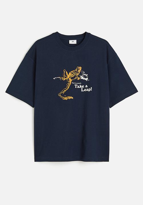 H&M - Relaxed fit printed t-shirt - dark blue take a leap