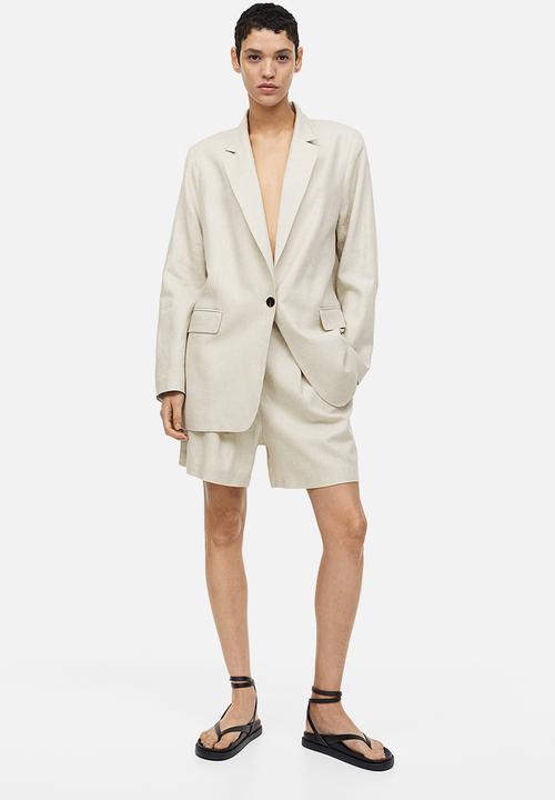H&M - Linen-blend shorts - light beige 