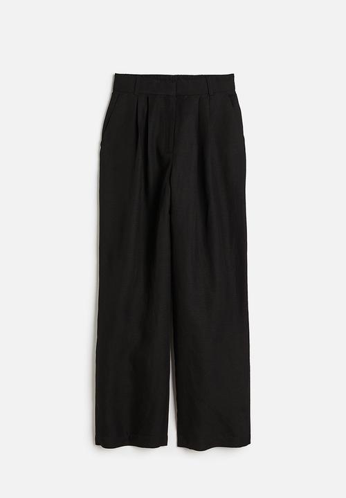 H&M - Wide linen-blend trousers - black