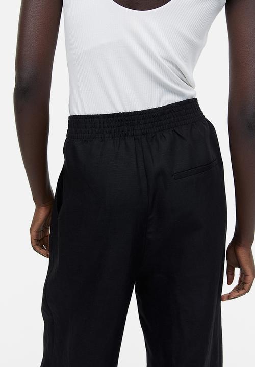H&M - Wide linen-blend trousers - black