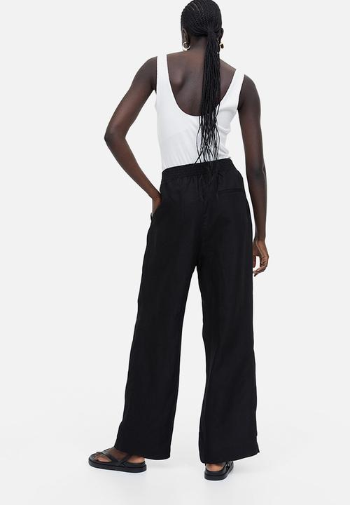H&M - Wide linen-blend trousers - black