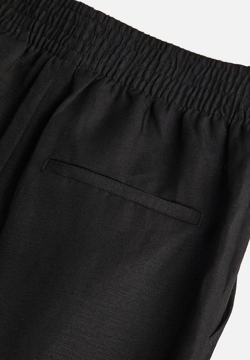 H&M - Wide linen-blend trousers - black