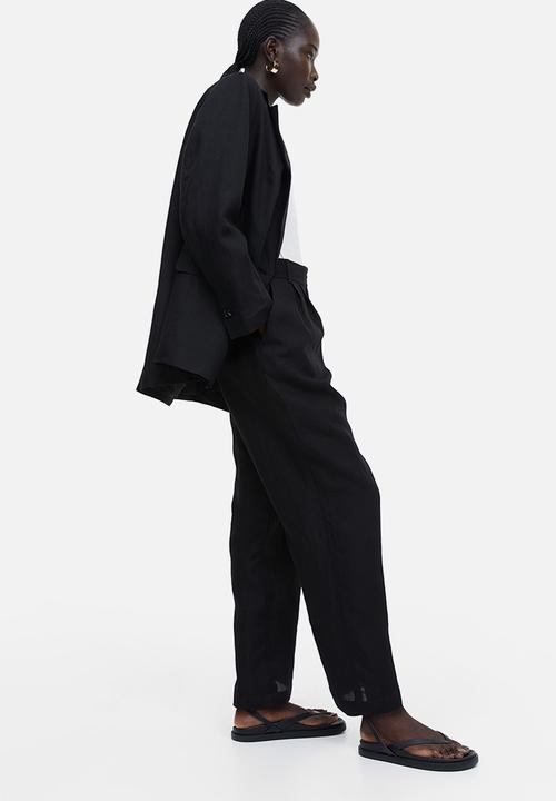 H&M - Wide linen-blend trousers - black