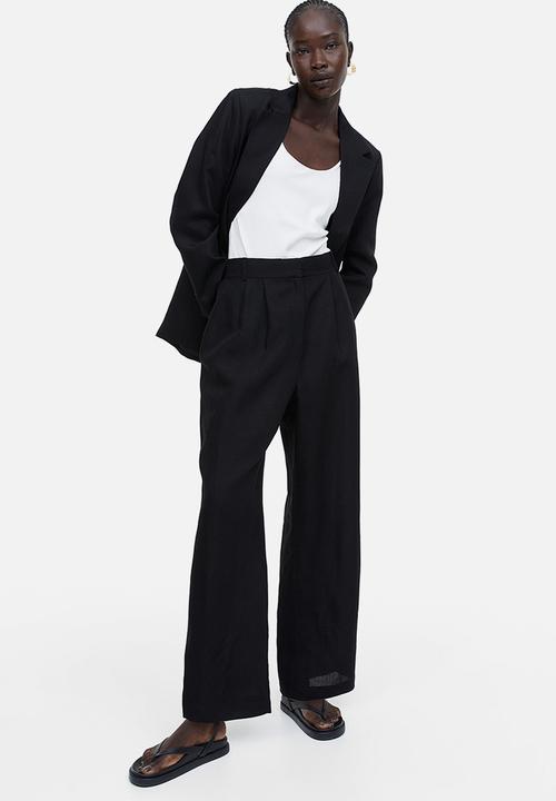 H&M - Wide linen-blend trousers - black