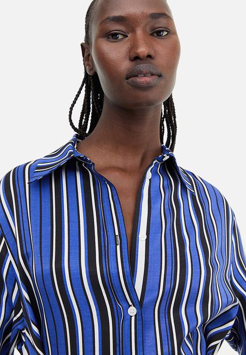 H&M - Tie-detail shirt dress - blue striped