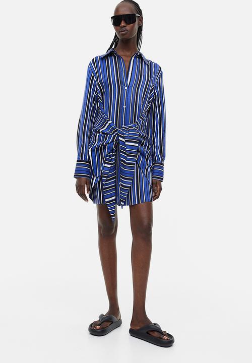 H&M - Tie-detail shirt dress - blue striped