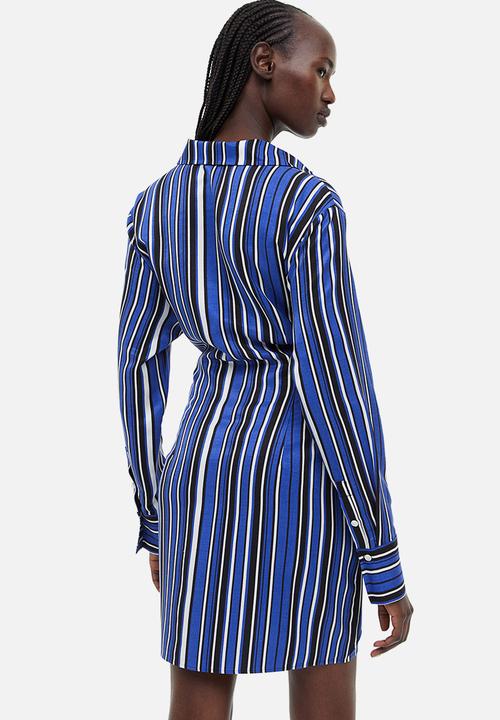 H&M - Tie-detail shirt dress - blue striped