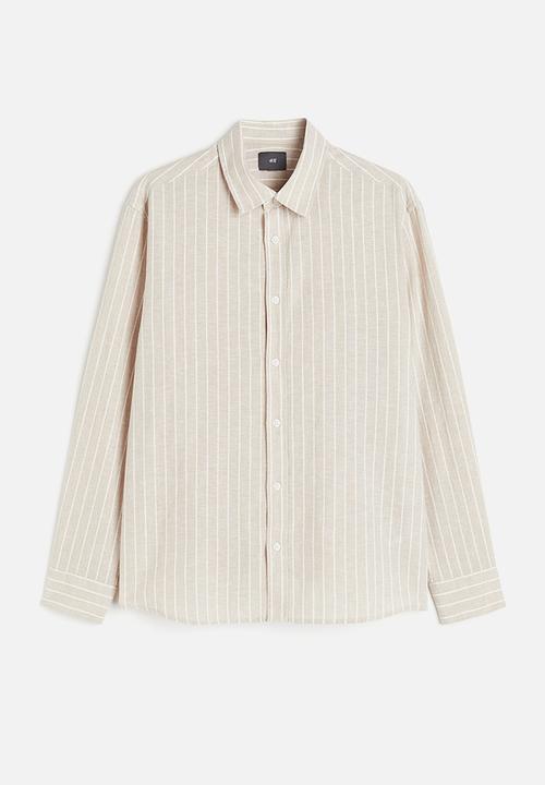 H&M - Regular fit linen-blend shirt - light beige striped