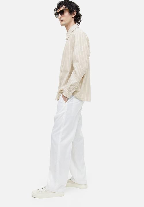 H&M - Regular fit linen-blend shirt - light beige striped