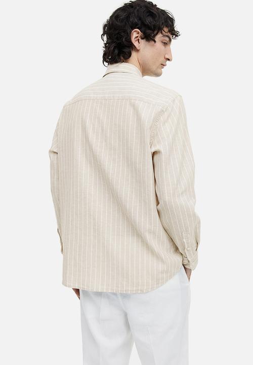 H&M - Regular fit linen-blend shirt - light beige striped