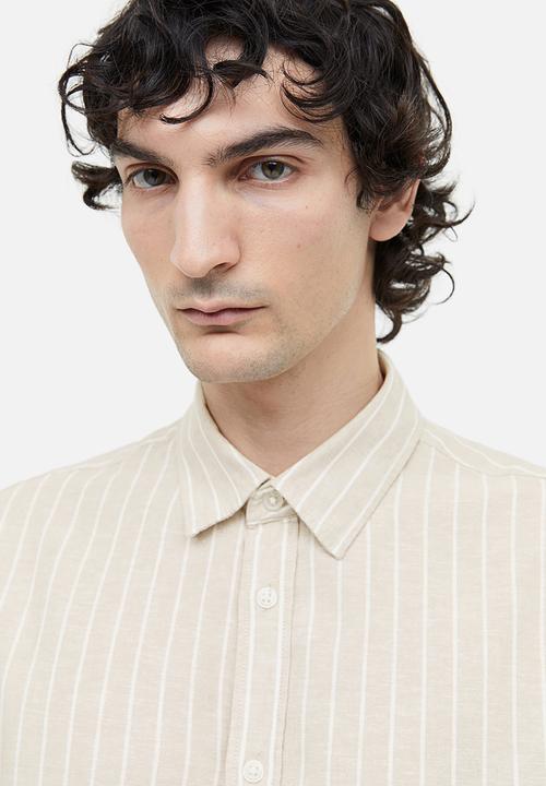 H&M - Regular fit linen-blend shirt - light beige striped