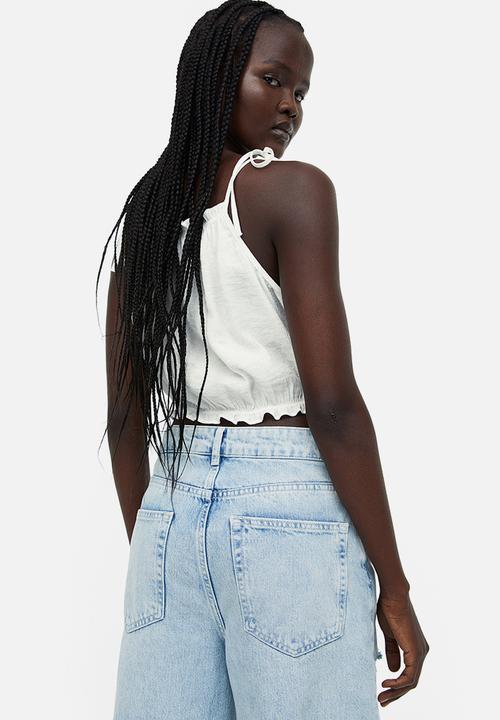H&M - Tie-strap frill-trimmed top - white