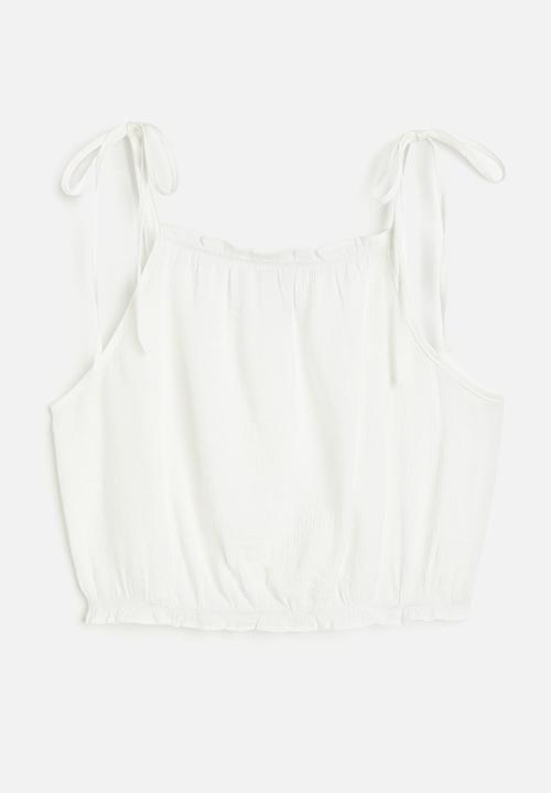 H&M - Tie-strap frill-trimmed top - white