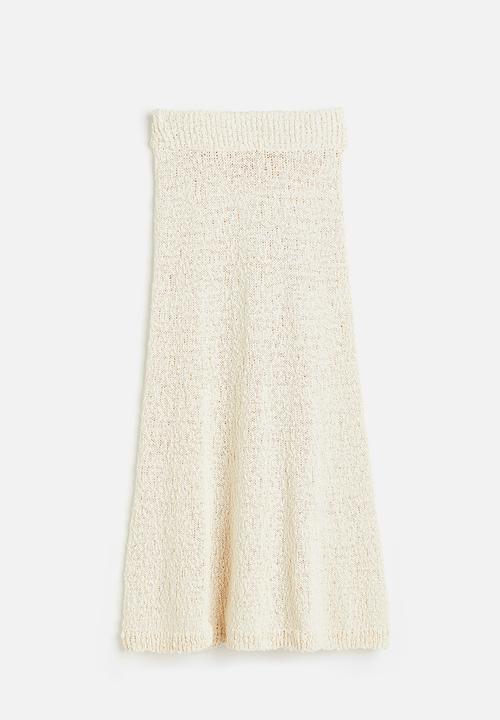 H&M - Flared textured-knit skirt - cream 
