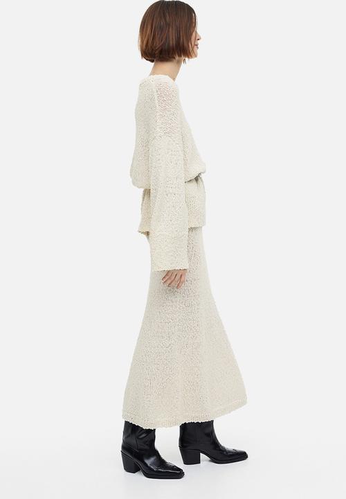 H&M - Flared textured-knit skirt - cream 