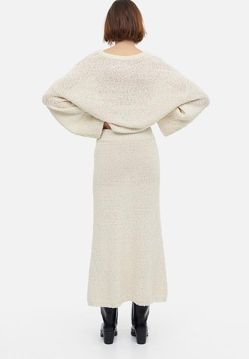 H&M - Flared textured-knit skirt - cream 