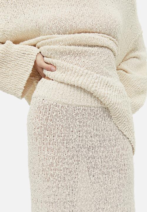 H&M - Flared textured-knit skirt - cream 