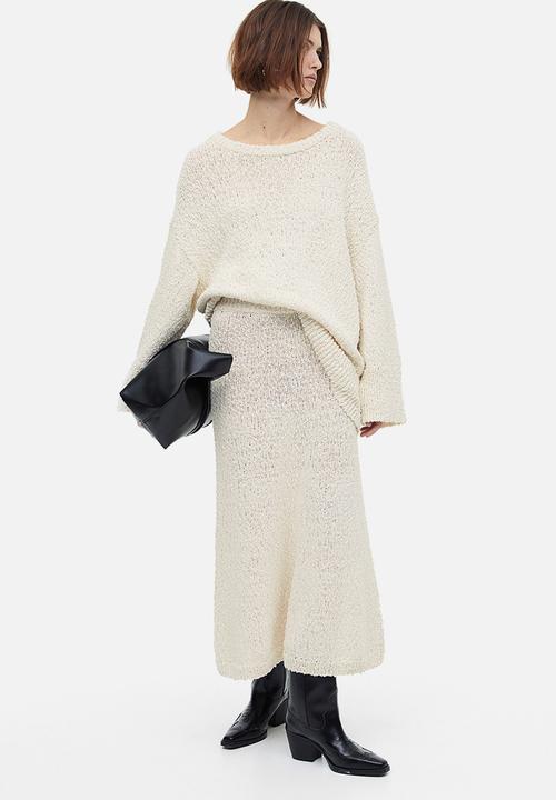 H&M - Flared textured-knit skirt - cream 
