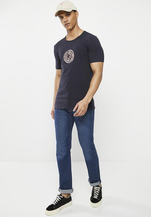 GUESS - Short sleeve cn r round logo tee - smart blue