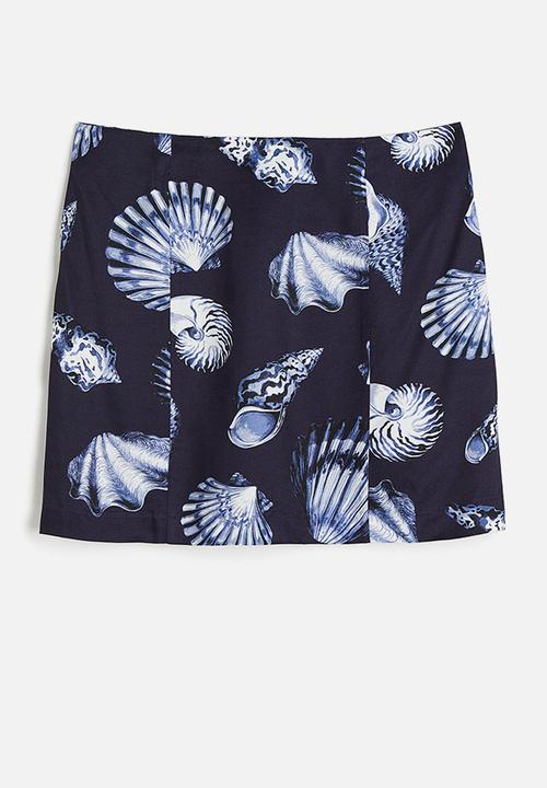 H&M - Mini skirt - navy blue seashells 