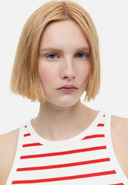 H&M - Cropped vest top - white& red striped